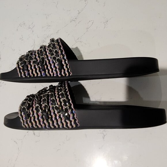 Chanel Leather & Tweed Black Slides, Authentic - Picture 5 of 9